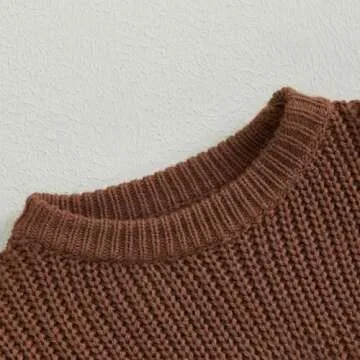 Pivanzore Baby Girl Boy Toddler Knit Sweater Cute Round Neck Long Sleeve Pullover Unisex Oversized Sweatshirt Warm Kids Tops (Brown, 5-6 Years)