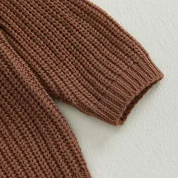 Pivanzore Baby Girl Boy Toddler Knit Sweater Cute Round Neck Long Sleeve Pullover Unisex Oversized Sweatshirt Warm Kids Tops (Brown, 5-6 Years)