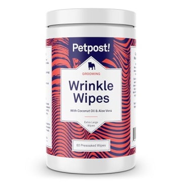 Petpost Bulldog Wrinkle Wipes - XL Coconut Oil - 60 ct for Clean, Happy Pets