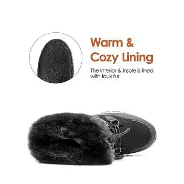 DREAM PAIRS Waterproof Snow Boots for Women, Faux Fur Cozy Warm Insulated Winter Boots Lace Up Mid-Calf Outdoor Shoes for Walking Hiking Hespera,Size 8.5,Black,SDSB2305W