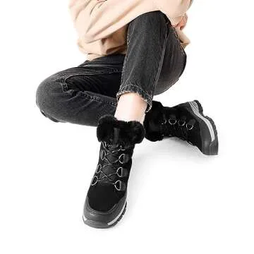 DREAM PAIRS Waterproof Snow Boots for Women, Faux Fur Cozy Warm Insulated Winter Boots Lace Up Mid-Calf Outdoor Shoes for Walking Hiking Hespera,Size 8.5,Black,SDSB2305W