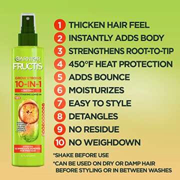 Garnier Fructis Grow Strong Thickening 10-in-1 Spray, Biotin-C, 8.1 Fl Oz, 1 Count (Packaging May Vary)