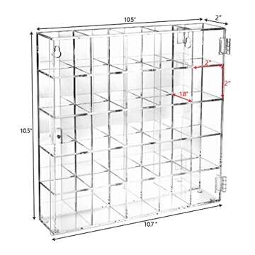 Ikee Design 25 Compartments Acrylic Display Case with Mirror Back, 10.7"W x 2"D x 10.5"H