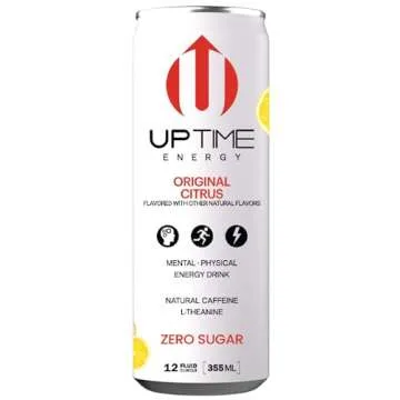UPTIME Energy Drink, Original Citrus Sparkling, 12 Pack, Vitamin C, L Theanine, Calcium, Sugar Free Energy Drinks for Focus Support, 142mg of Natural Caffeine, 5 Calories, Clean, Natural, 12 fl oz Cans