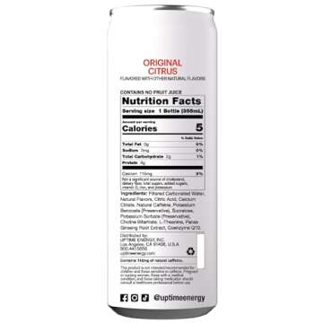 UPTIME Energy Drink, Original Citrus Sparkling, 12 Pack, Vitamin C, L Theanine, Calcium, Sugar Free Energy Drinks for Focus Support, 142mg of Natural Caffeine, 5 Calories, Clean, Natural, 12 fl oz Cans