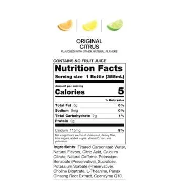 UPTIME Energy Drink, Original Citrus Sparkling, 12 Pack, Vitamin C, L Theanine, Calcium, Sugar Free Energy Drinks for Focus Support, 142mg of Natural Caffeine, 5 Calories, Clean, Natural, 12 fl oz Cans