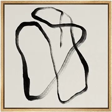 SIGNWIN Framed Canvas Print Wall Art Geometric Black Gray Ribbon Curves Abstract Shapes Illustration...