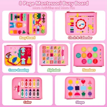 Vlllik Busy Board Montessori Toys for 1-6 Year Old Toddler, Birthday Gift for Boys Girls, Busy Book for Plane Car Travel, Preschool Learning Activities Educational Toy for Learning Fine Motor Skills