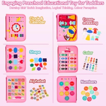 Vlllik Busy Board Montessori Toys for 1-6 Year Old Toddler, Birthday Gift for Boys Girls, Busy Book for Plane Car Travel, Preschool Learning Activities Educational Toy for Learning Fine Motor Skills