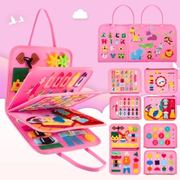 Vlllik Busy Board Montessori Toys for 1-6 Year Old Toddler, Birthday Gift for Boys Girls, Busy Book for Plane Car Travel, Preschool Learning Activities Educational Toy for Learning Fine Motor Skills