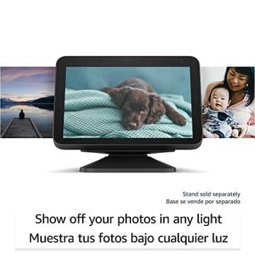 Echo Show 8 (2nd Gen, 2021 release) | International Version with US Power Adaptor | HD smart display with Alexa and 13 MP camera | Charcoal