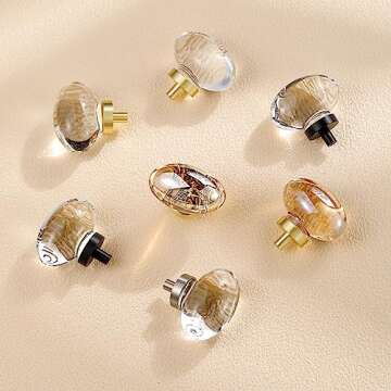 CLCTK 4 Pack Glass Cabinet Knobs and Pulls, Oval Crystal Knobs for Dresser Drawers, Satin Brass/Gold...