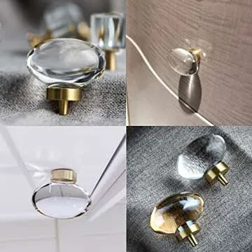 CLCTK 4 Pack Glass Cabinet Knobs and Pulls, Oval Crystal Knobs for Dresser Drawers, Satin Brass/Gold Kitchen Cabinet Knobs Egg Shape
