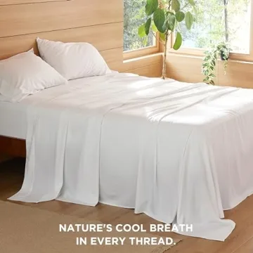 Bedsure Cooling Sheets for King Size Bed, 4 Pcs Blend of Rayon Derived from Bamboo Linen Sheets, 15" Deep Pockets, Silky Ultra Soft Breathable for Hot Sleepers - White