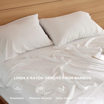 Bedsure Cooling Sheets for King Size Bed, 4 Pcs Blend of Rayon Derived from Bamboo Linen Sheets, 15" Deep Pockets, Silky Ultra Soft Breathable for Hot Sleepers - White