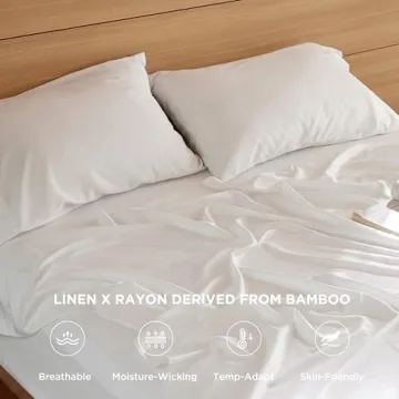 Bedsure Cooling Sheets for King Size Bed, 4 Pcs Blend of Rayon Derived from Bamboo Linen Sheets, 15" Deep Pockets, Silky Ultra Soft Breathable for Hot Sleepers - White