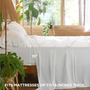Bedsure Cooling Sheets for King Size Bed, 4 Pcs Blend of Rayon Derived from Bamboo Linen Sheets, 15" Deep Pockets, Silky Ultra Soft Breathable for Hot Sleepers - White