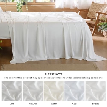 Bedsure Cooling Sheets for King Size Bed, 4 Pcs Blend of Rayon Derived from Bamboo Linen Sheets, 15" Deep Pockets, Silky Ultra Soft Breathable for Hot Sleepers - White