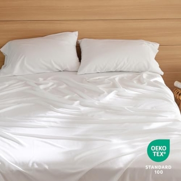 Bedsure Cooling Sheets for King Size Bed, 4 Pcs Blend of Rayon Derived from Bamboo Linen Sheets, 15" Deep Pockets, Silky Ultra Soft Breathable for Hot Sleepers - White