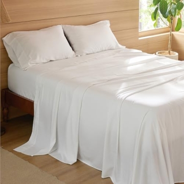 Bedsure Cooling Sheets for King Size Bed, 4 Pcs Blend of Rayon Derived from Bamboo Linen Sheets, 15" Deep Pockets, Silky Ultra Soft Breathable for Hot Sleepers - White
