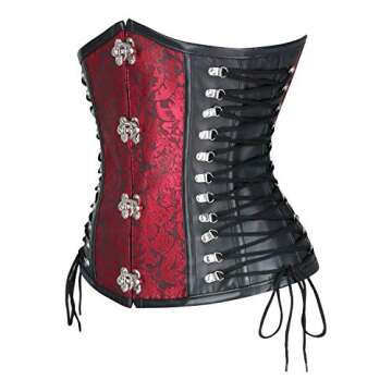 Kimring Women's Steampunk Gothic PU Leather Steel Boned Underbust Corset Waist Training Corset Red/B...