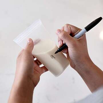 Zip Top Reusable 100% Platinum Silicone Breast Milk Storage, Made in the USA - Bag Set of 6 + Freezer Tray