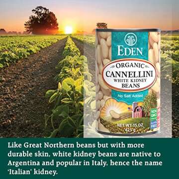 Eden Organic Cannellini Beans, 15 oz Can (6-Pack), No Salt Added, Non-GMO, Gluten Free, Vegan, Kosher, U.S. Grown, Heat and Serve, Macrobiotic, White Kidney Beans, Italian White Beans, Fagioli, Italian Kidney Bean