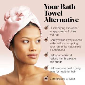 Kitsch Satin Microfiber Hair Towel Wrap for Women - Valentines Gift for Her, Super Absorbent, Quick Dry, Anti-Frizz - for Long and Short Hairs, Turbans for Women, Wet and Curly Hair Wrap - Blush