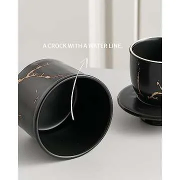 XELA Ceramic Butter Crock, French Butter Dish for Counter - Black Golden