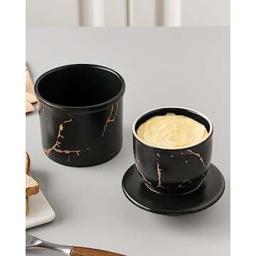 XELA Ceramic Butter Crock, French Butter Dish for Counter - Black Golden