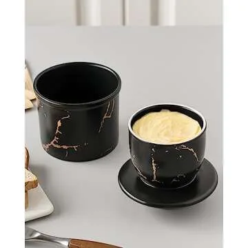 XELA Ceramic Butter Crock, French Butter Dish for Counter - Black Golden