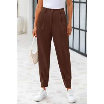CFLONGE Women's Work Pants with Pockets High Waist Tapered Slacks Ankle Length Pants Pleated Trouser...