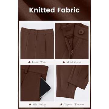 CFLONGE Women's Work Pants with Pockets High Waist Tapered Slacks Ankle Length Pants Pleated Trousers for Women Summer 2024(Coffee,XX-Large)