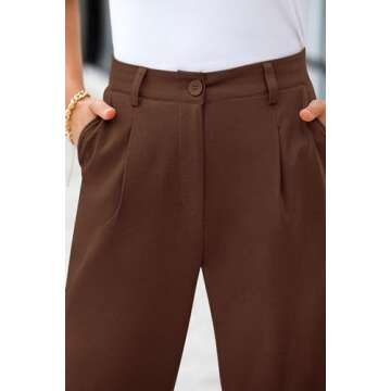 CFLONGE Women's Work Pants with Pockets High Waist Tapered Slacks Ankle Length Pants Pleated Trousers for Women Summer 2024(Coffee,XX-Large)