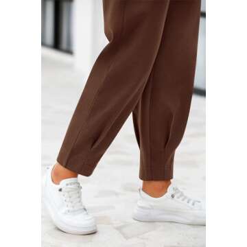 CFLONGE Women's Work Pants with Pockets High Waist Tapered Slacks Ankle Length Pants Pleated Trousers for Women Summer 2024(Coffee,XX-Large)