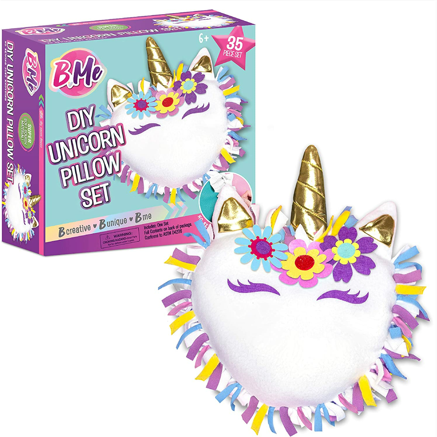 Unicorn Pillow DIY Kit for Girls - No Sew Craft