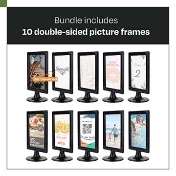 ALBEN Double Sided Standing Picture Frames - (Black, 10 count) 4x6 Inch Pedestal Photo Frame with Inserts and Base - 2 Sided Frame for Vertical Display
