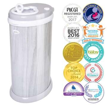 Ubbi Steel Diaper Pail, Odor Locking, No Special Bag Required, Award-Winning, Registry Must-Have, Woodgrain