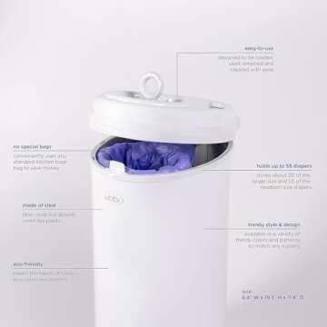 Ubbi Steel Diaper Pail, Odor Locking, No Special Bag Required, Award-Winning, Registry Must-Have, Woodgrain