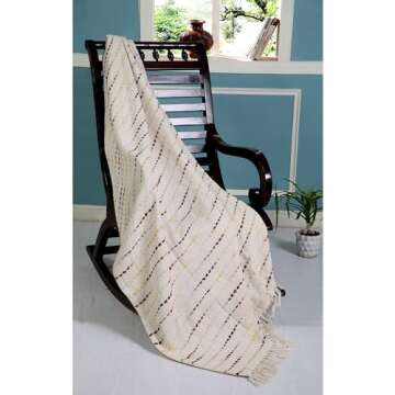 LR Home 50x60 Inch Soft Hand-Woven Farmhouse Throw Blanket - Perfect for Bed, Sofa, Couch, and Livin...