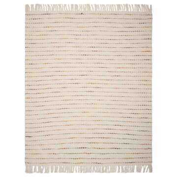 LR Home 50x60 Inch Soft Hand-Woven Farmhouse Throw Blanket - Perfect for Bed, Sofa, Couch, and Living Room Decor - Warm blankets for winter - Striped Fall Blanket - Christmas Gift - Yellow/Cream