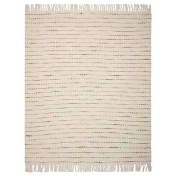 LR Home 50x60 Inch Soft Hand-Woven Farmhouse Throw Blanket - Perfect for Bed, Sofa, Couch, and Living Room Decor - Warm blankets for winter - Striped Fall Blanket - Christmas Gift - Yellow/Cream