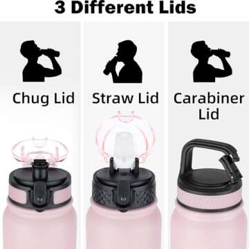 Oldley Insulated Water Bottle 32oz Water Bottles with Straw, Stainless Steel Water Bottle with 3 Lid...