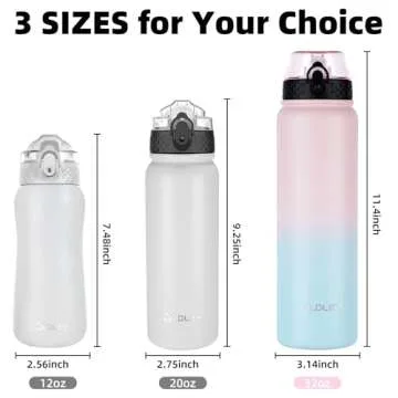 Oldley Insulated Water Bottle 32oz Water Bottles with Straw, Stainless Steel Water Bottle with 3 Lids, Double Wall Vacuum Bottles for Adult, Sports Bottles for School Travel, Light Pink-Blue
