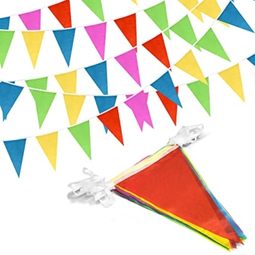 Novelty Place 100 Feet Pennant Banner - 75 Multicolor Bunting Flags (8x11 Inches) - Birthday Party G...