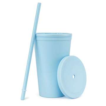 STRATA CUPS Classic 16 Oz Tumbler with Lid and Straw (12 pack) - Pastel Periwinkle Colored Cups, Dou...
