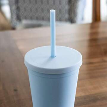 STRATA CUPS Classic 16 Oz Tumbler with Lid and Straw (12 pack) - Pastel Periwinkle Colored Cups, Double Wall Matte Acrylic Tumblers with Lids and Straws Cleaner! Vinyl Customizable DIY Party Gifts
