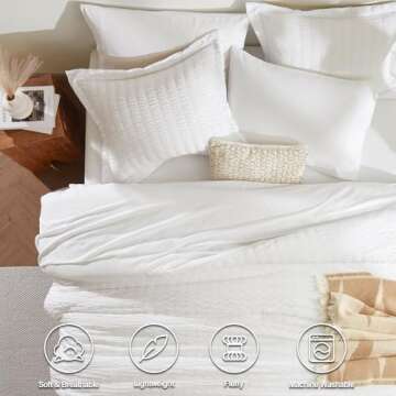 CozyLux King Comforter Set with Sheets White Seersucker Bed in a Bag 7-Pieces All Season Bedding Set...
