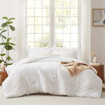 CozyLux King Comforter Set with Sheets White Seersucker Bed in a Bag 7-Pieces All Season Bedding Sets with Comforter, Pillow Sham, Flat Sheet, Fitted Sheet, Pillowcase