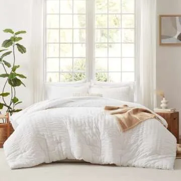 CozyLux King Comforter Set 7-Pieces White Seersucker Bedding